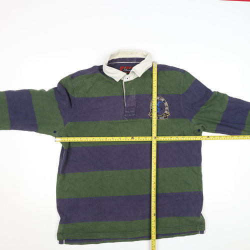 J.Hampton and Sons Men's Green Striped Rugby Sweatshirt L Cotton Classic