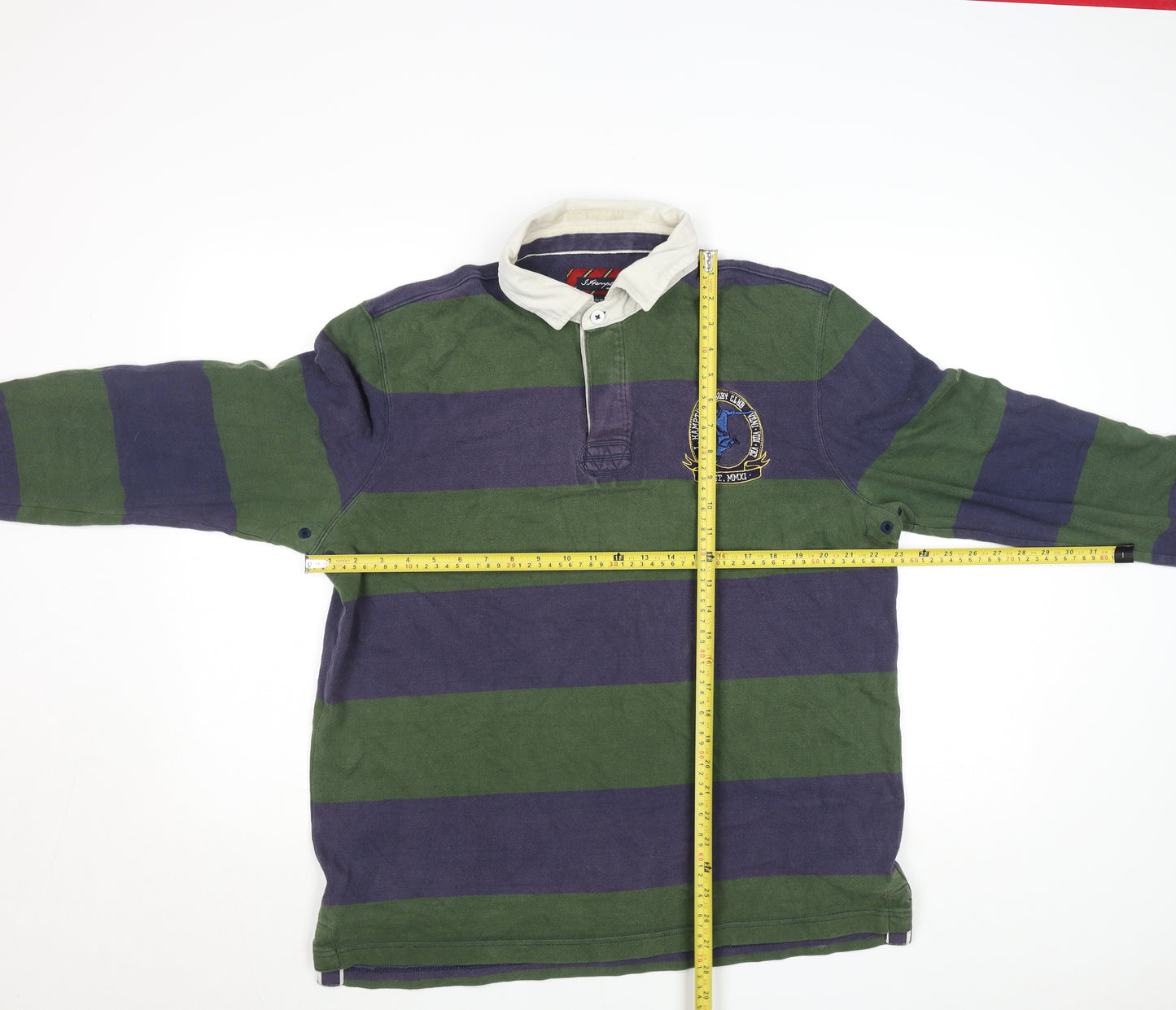 J.Hampton and Sons Men's Green Striped Rugby Sweatshirt L Cotton Classic