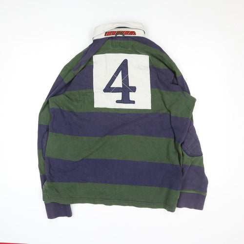 J.Hampton and Sons Men's Green Striped Rugby Sweatshirt L Cotton Classic