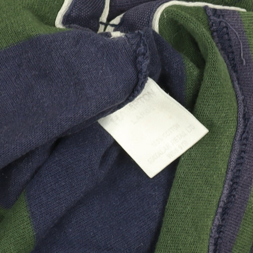 J.Hampton and Sons Men's Green Striped Rugby Sweatshirt L Cotton Classic