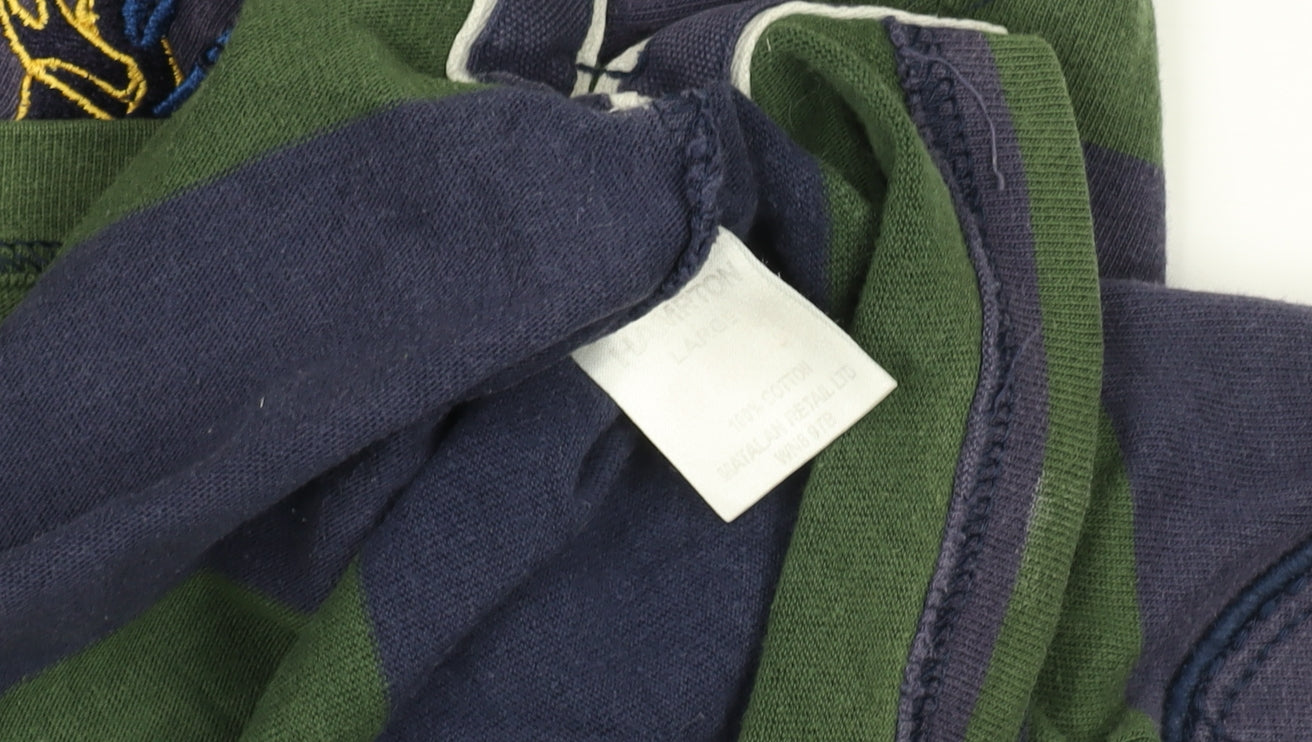 J.Hampton and Sons Men's Green Striped Rugby Sweatshirt L Cotton Classic