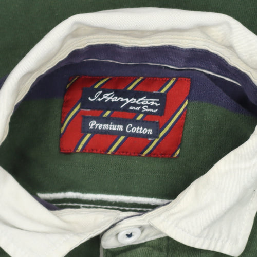 J.Hampton and Sons Men's Green Striped Rugby Sweatshirt L Cotton Classic