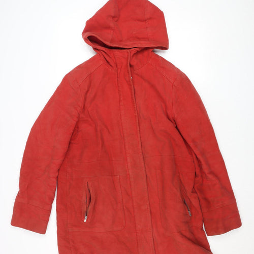 White Stuff Women's Red Hooded Cotton Parka Coat Size 14