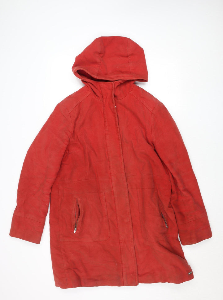 White Stuff Women's Red Hooded Cotton Parka Coat Size 14