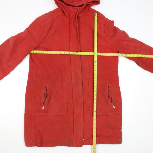 White Stuff Women's Red Hooded Cotton Parka Coat Size 14