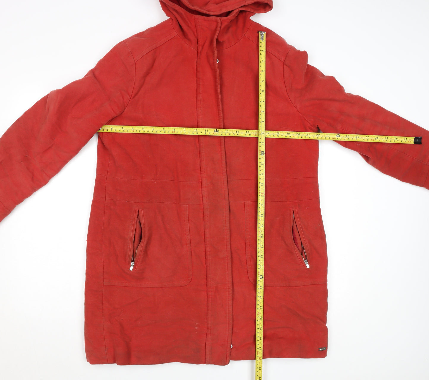 White Stuff Women's Red Hooded Cotton Parka Coat Size 14