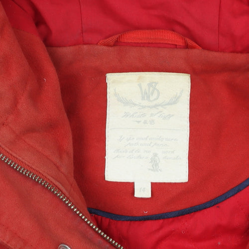 White Stuff Women's Red Hooded Cotton Parka Coat Size 14
