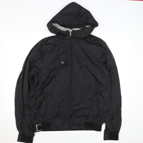 Henleys Men's Black Hooded Bomber Jacket Size L Full Zip Polyester
