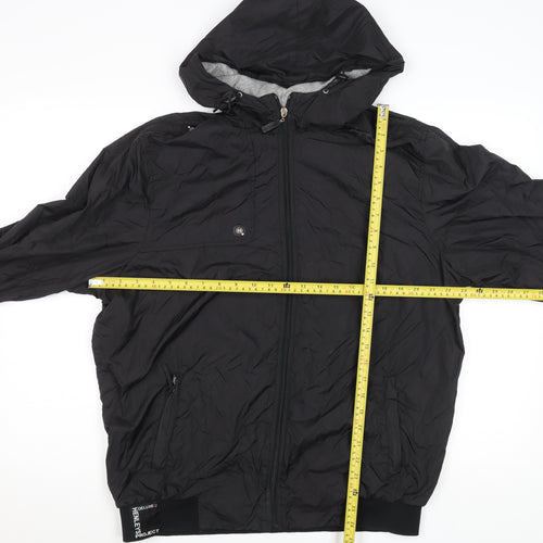 Henleys Men's Black Hooded Bomber Jacket Size L Full Zip Polyester