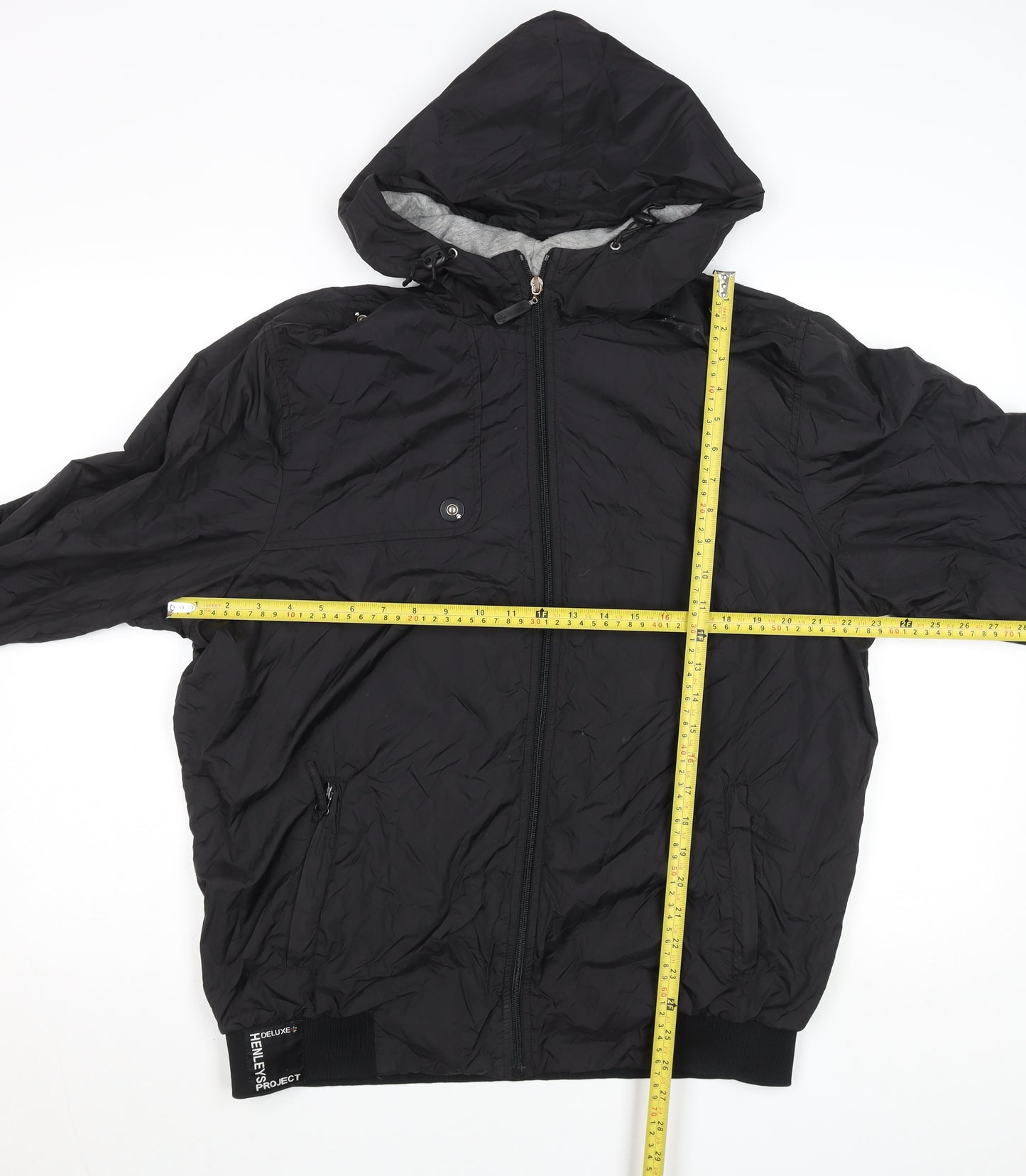 Henleys Men's Black Hooded Bomber Jacket Size L Full Zip Polyester