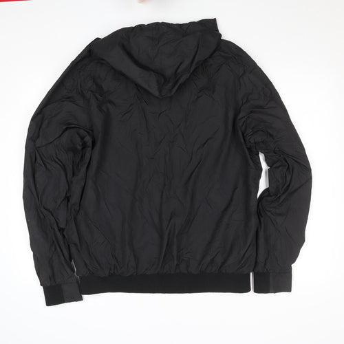 Henleys Men's Black Hooded Bomber Jacket Size L Full Zip Polyester