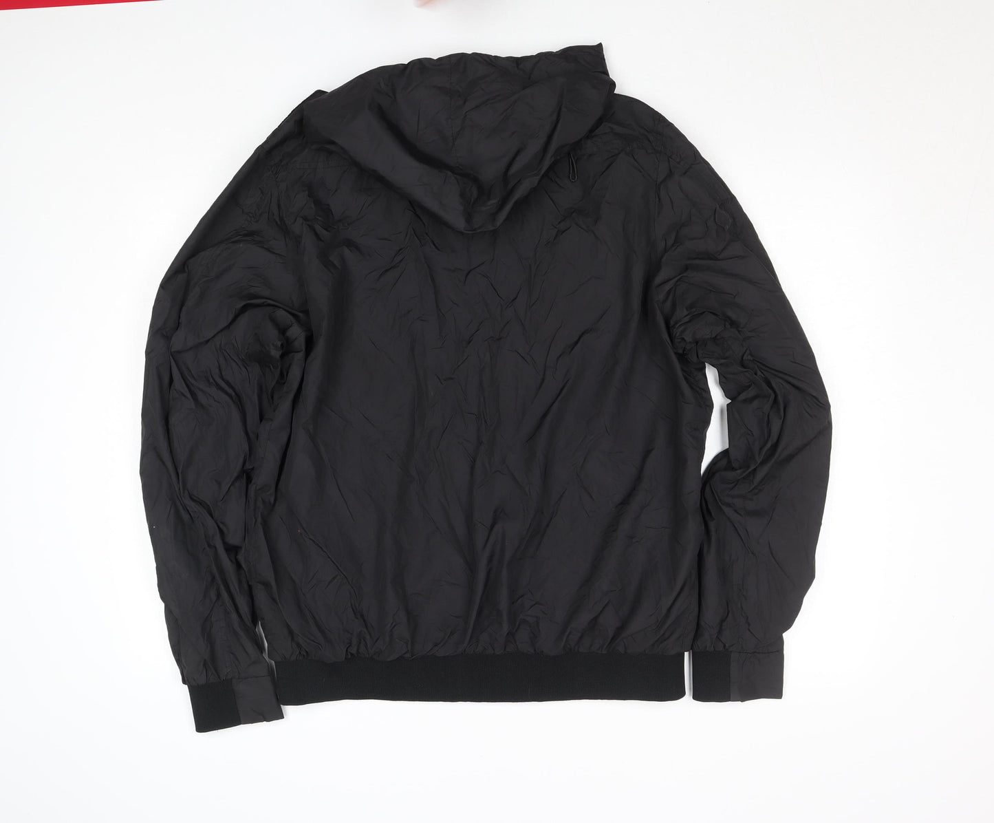 Henleys Men's Black Hooded Bomber Jacket Size L Full Zip Polyester