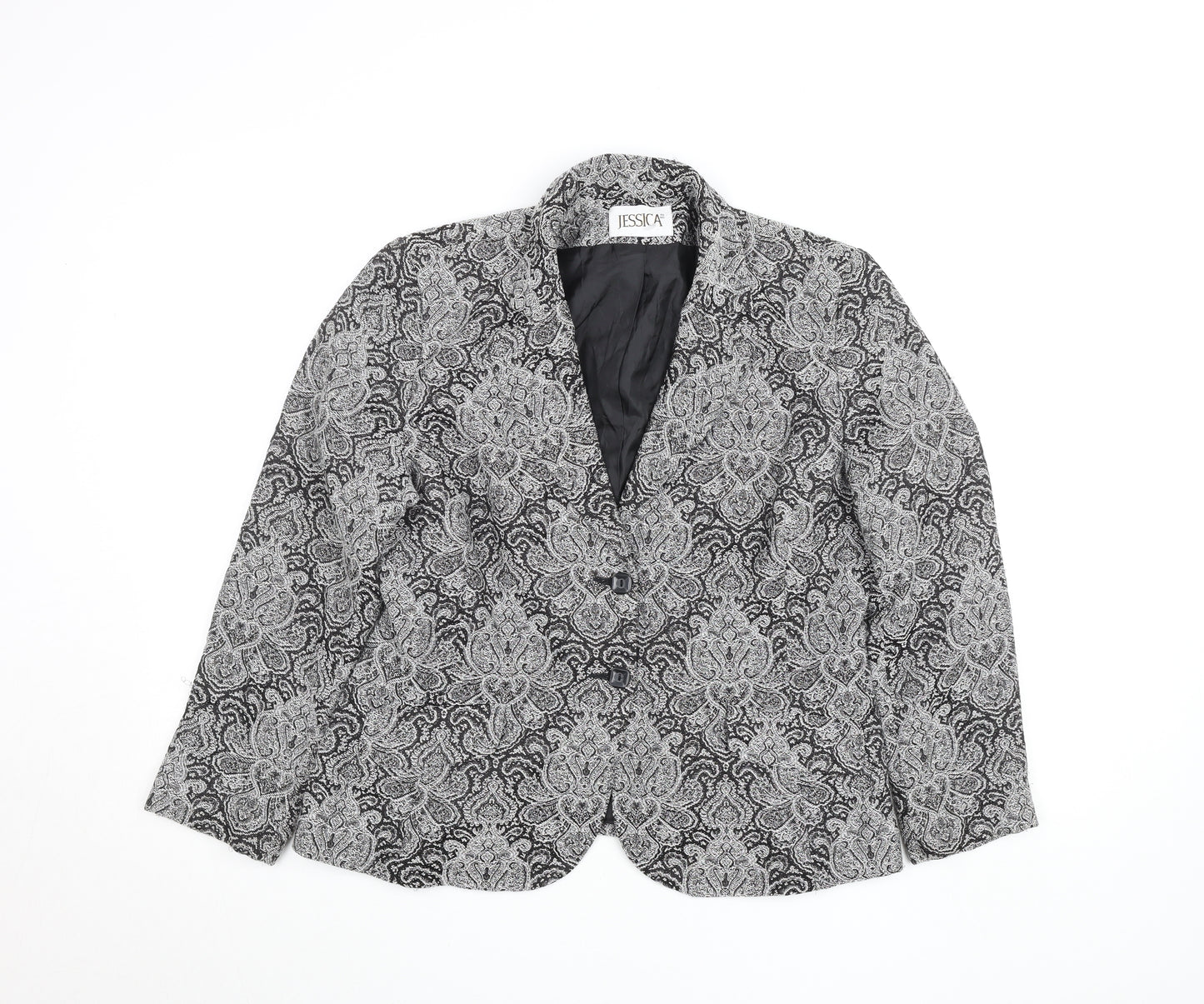 Jessica Women’s Black Paisley Cotton Blend Lined Blazer Size 12