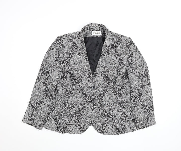 Jessica Women’s Black Paisley Cotton Blend Lined Blazer Size 12