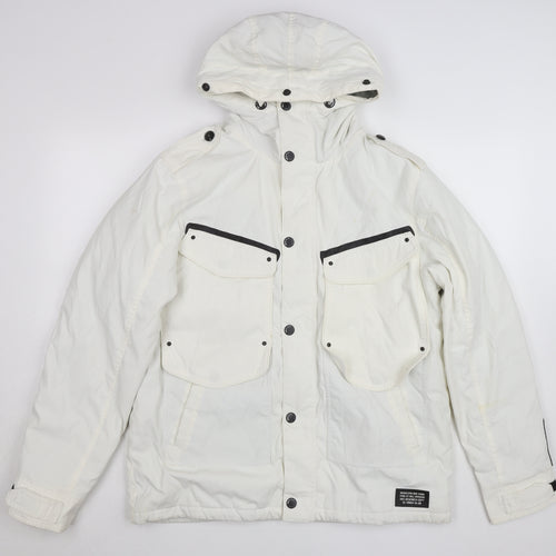 Nickelson Women White L Hooded Parka Jacket Lined Buttoned Pockets