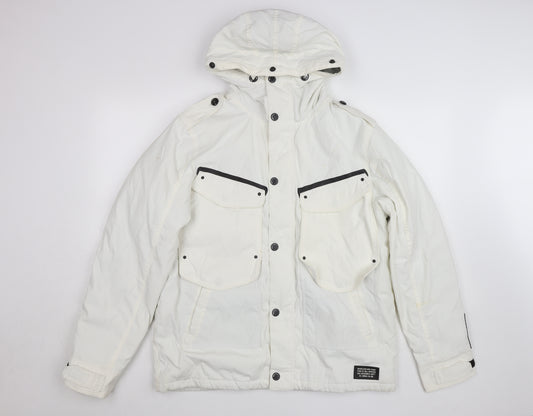 Nickelson Women White L Hooded Parka Jacket Lined Buttoned Pockets