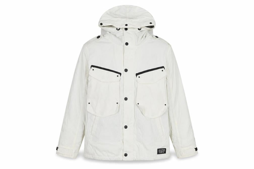 Front view of Nickelson Women White L Hooded Parka Jacket Lined Buttoned Pockets