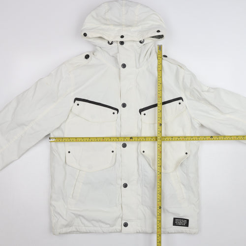 Nickelson Women White L Hooded Parka Jacket Lined Buttoned Pockets