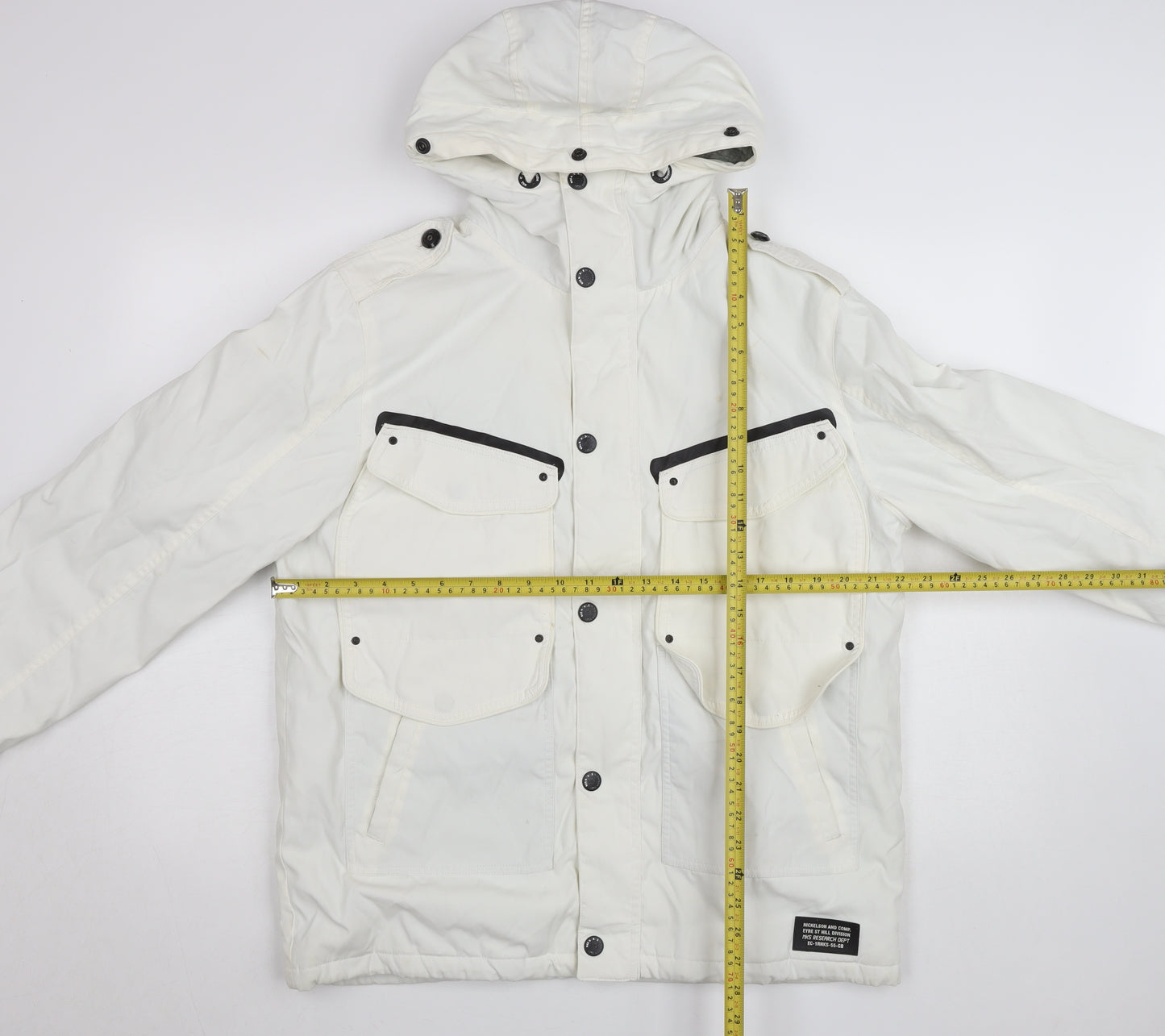 Nickelson Women White L Hooded Parka Jacket Lined Buttoned Pockets