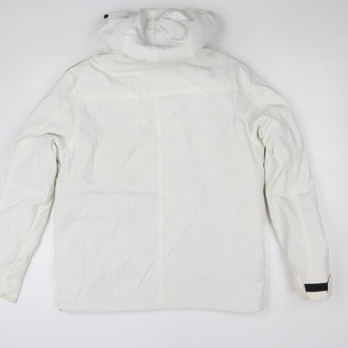 Nickelson Women White L Hooded Parka Jacket Lined Buttoned Pockets