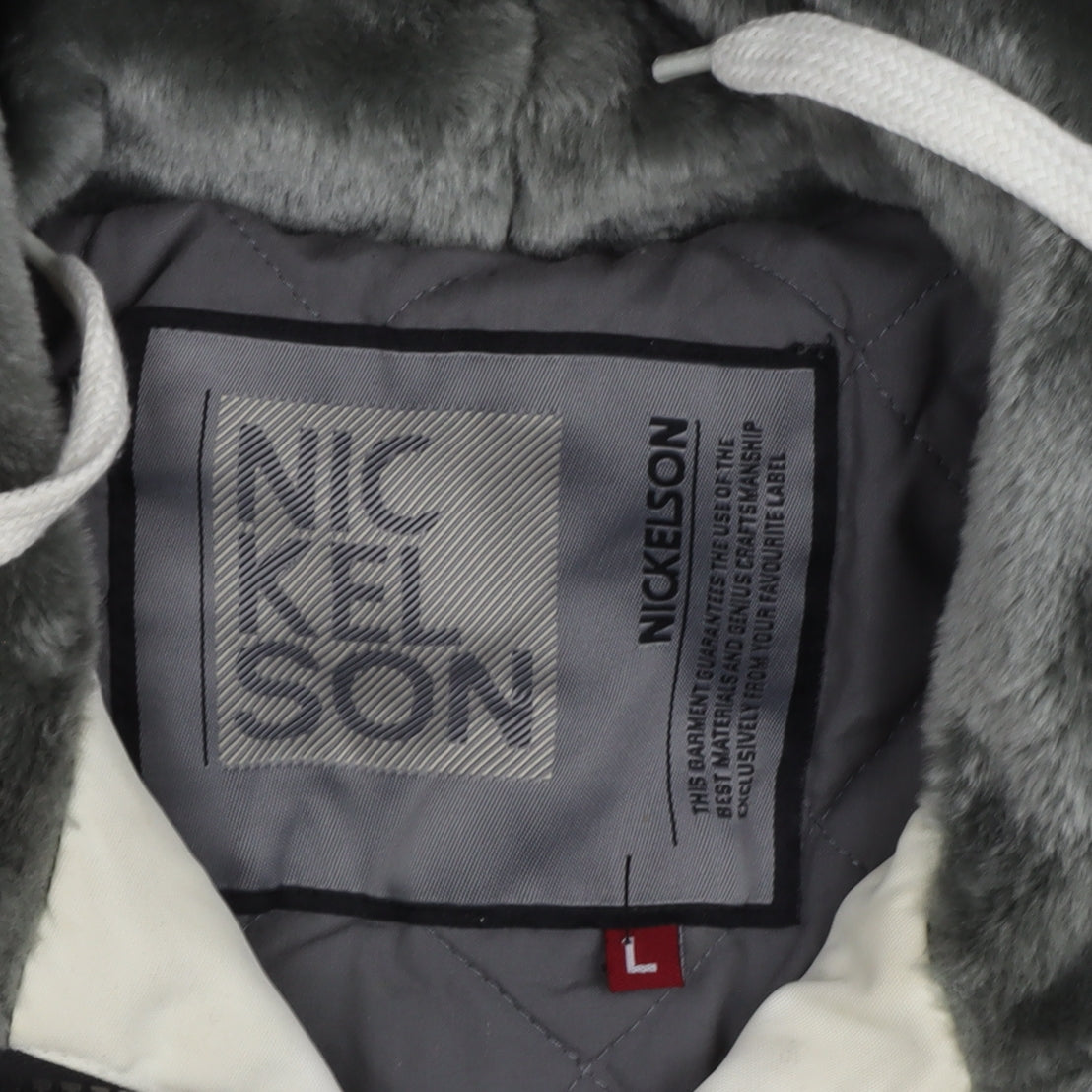 Nickelson Women White L Hooded Parka Jacket Lined Buttoned Pockets