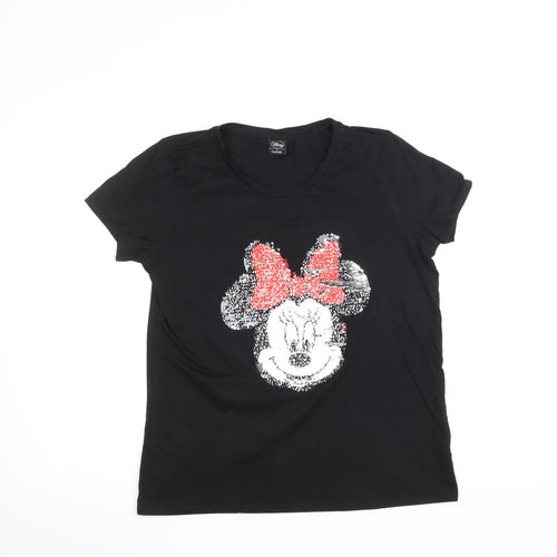 Disney at George Womens Black Minnie Mouse Sequin T-Shirt UK 14