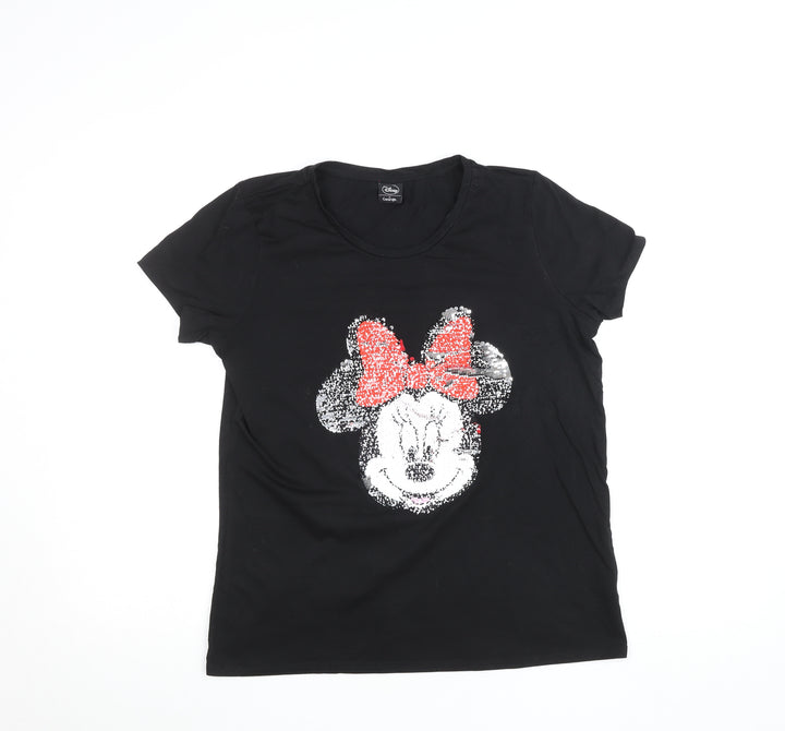 Disney at George Womens Black Minnie Mouse Sequin T-Shirt UK 14