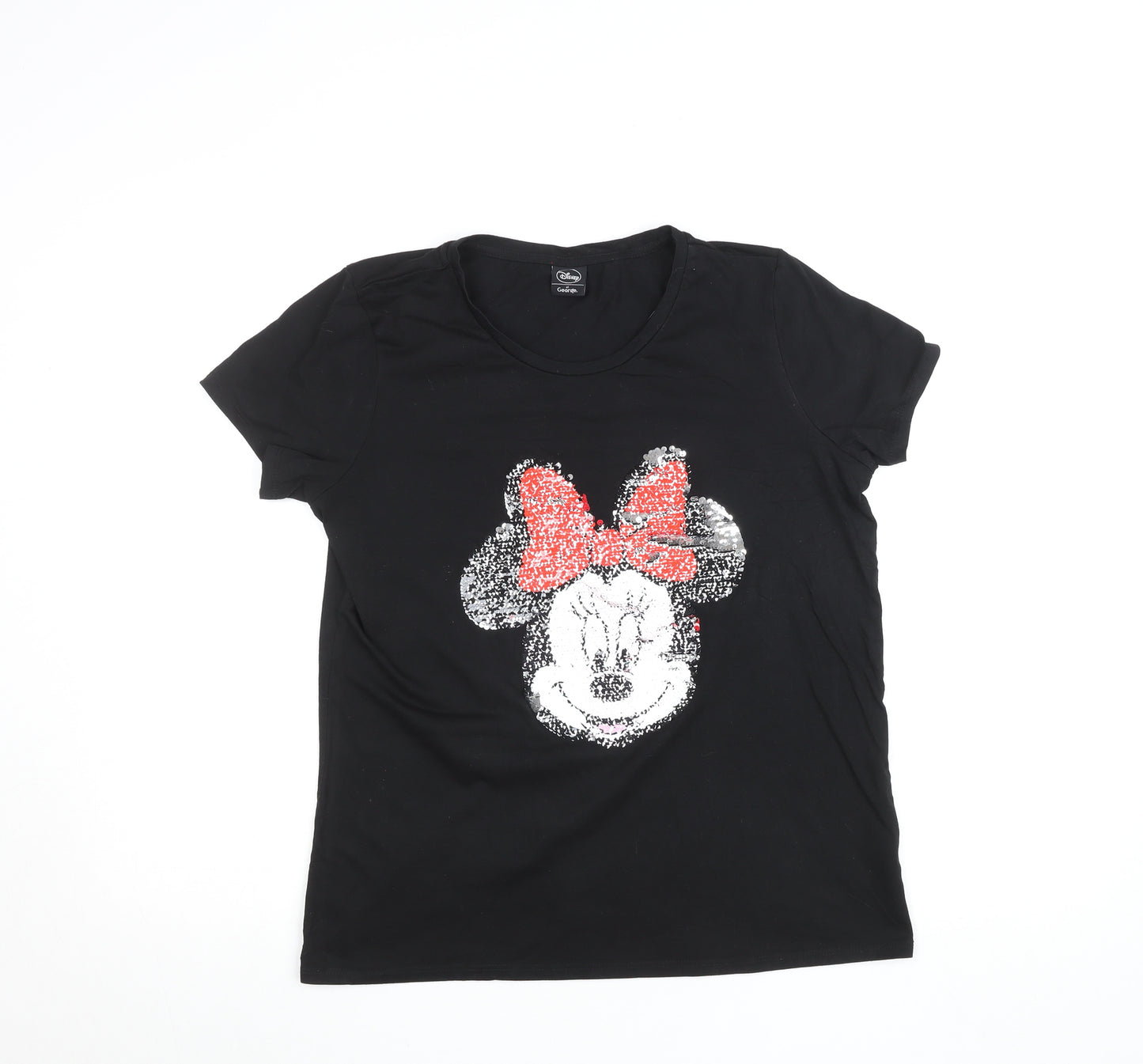 Disney at George Womens Black Minnie Mouse Sequin T-Shirt UK 14