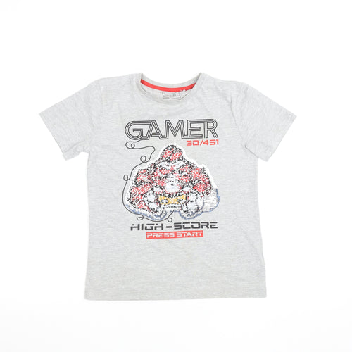 Next Boys Grey Sequin Gamer Graphic Short Sleeve Cotton T-Shirt 8 Years