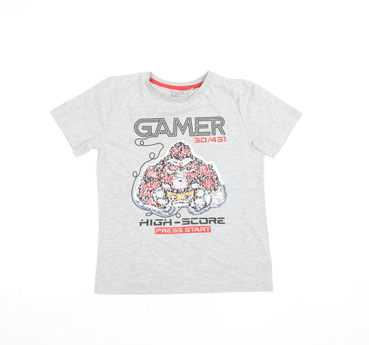 Next Boys Grey Sequin Gamer Graphic Short Sleeve Cotton T-Shirt 8 Years