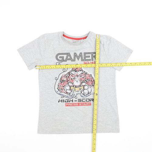 Next Boys Grey Sequin Gamer Graphic Short Sleeve Cotton T-Shirt 8 Years