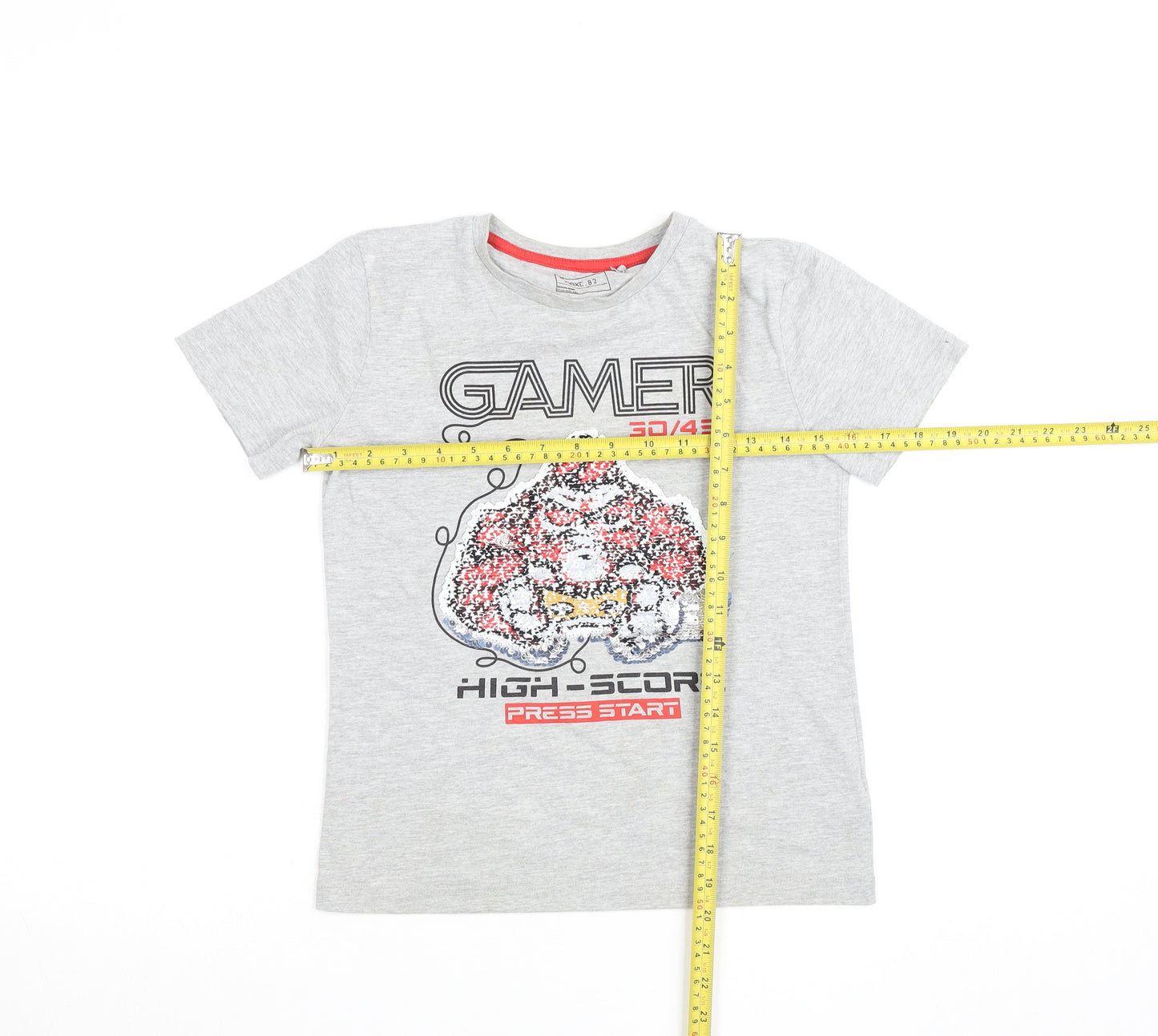 Next Boys Grey Sequin Gamer Graphic Short Sleeve Cotton T-Shirt 8 Years