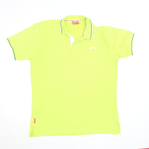 Slazenger Men's Green Cotton Polo Shirt Size M Short Sleeve Sports Top