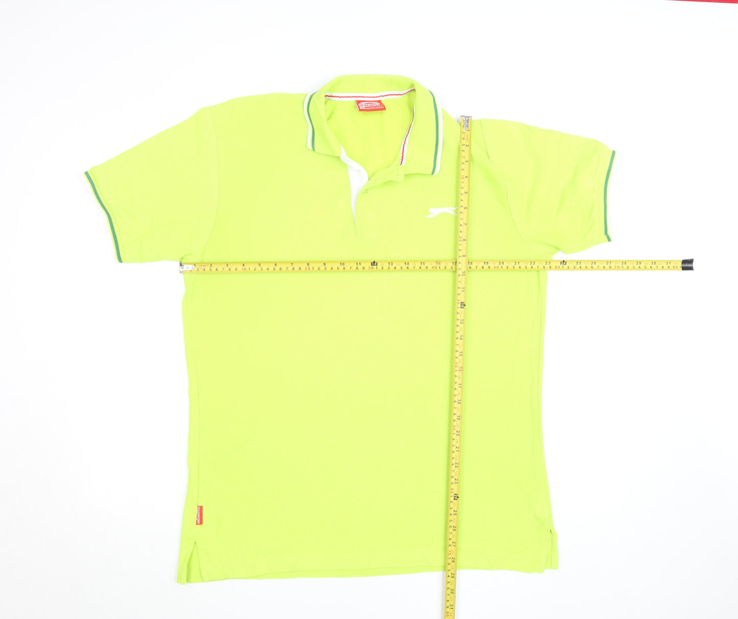 Slazenger Men's Green Cotton Polo Shirt Size M Short Sleeve Sports Top