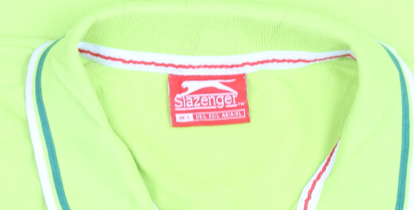 Slazenger Men's Green Cotton Polo Shirt Size M Short Sleeve Sports Top
