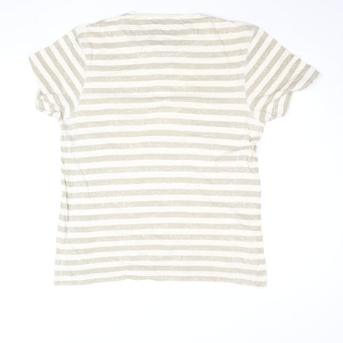 Red Herring Men's Beige Striped Henley T-Shirt Size L Cotton
