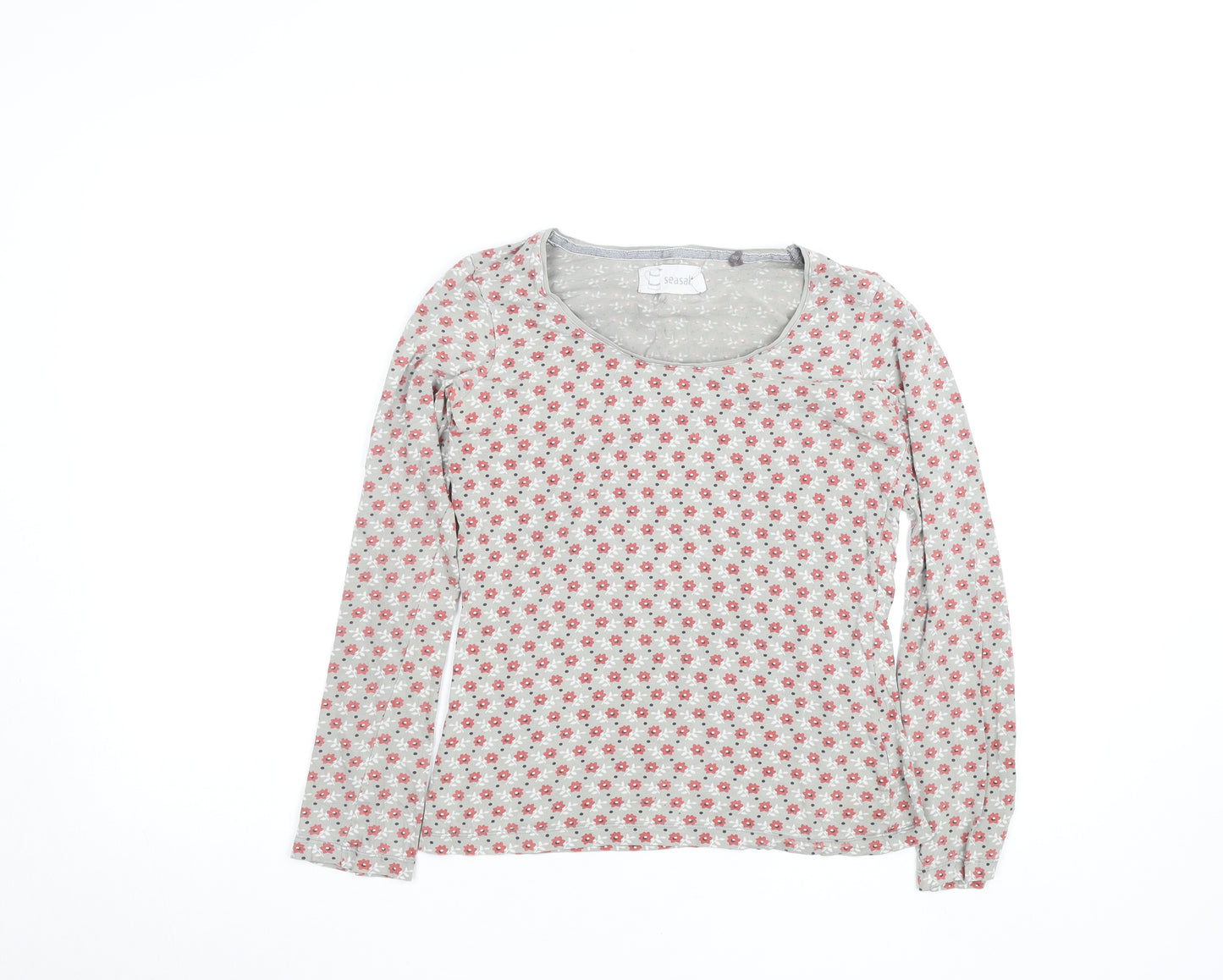 Seasalt Women’s Grey Floral Long Sleeve Cotton Jersey Top Size 8