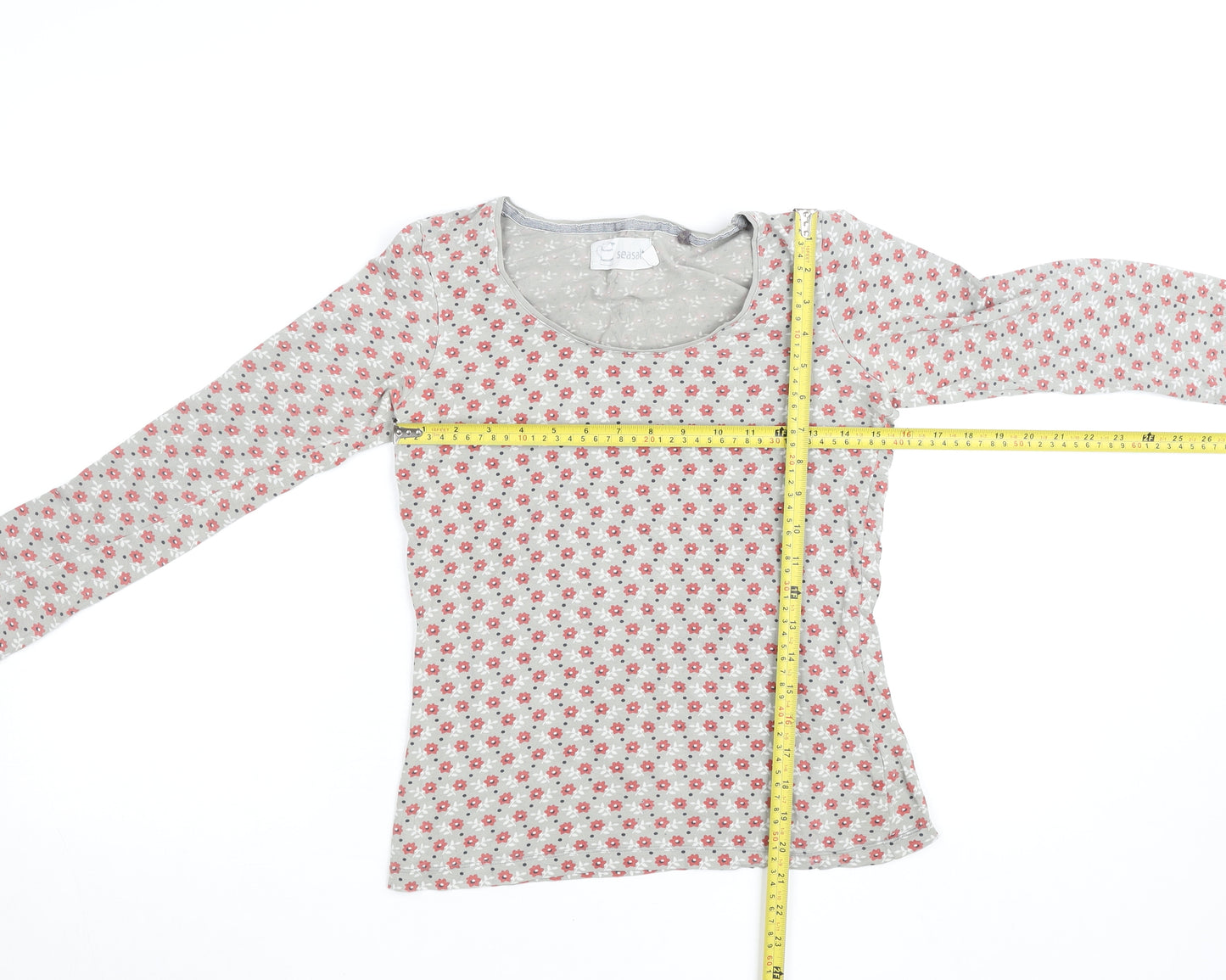 Seasalt Women’s Grey Floral Long Sleeve Cotton Jersey Top Size 8