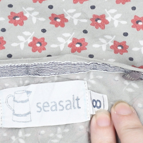 Seasalt Women’s Grey Floral Long Sleeve Cotton Jersey Top Size 8
