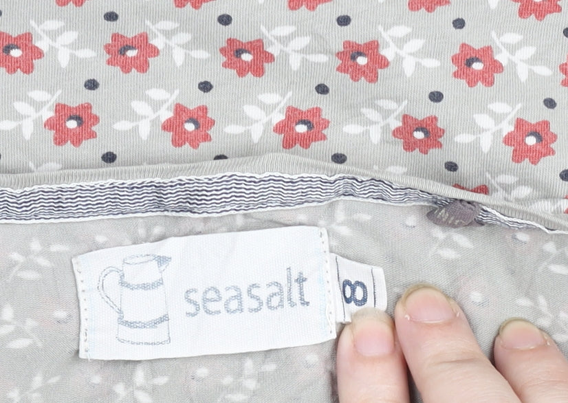 Seasalt Women’s Grey Floral Long Sleeve Cotton Jersey Top Size 8
