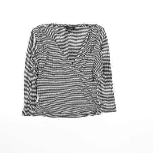Atmosphere Womens Black Striped Wrap V-Neck Long Sleeve Top Size 10