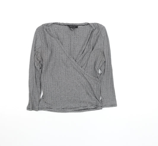 Atmosphere Womens Black Striped Wrap V-Neck Long Sleeve Top Size 10