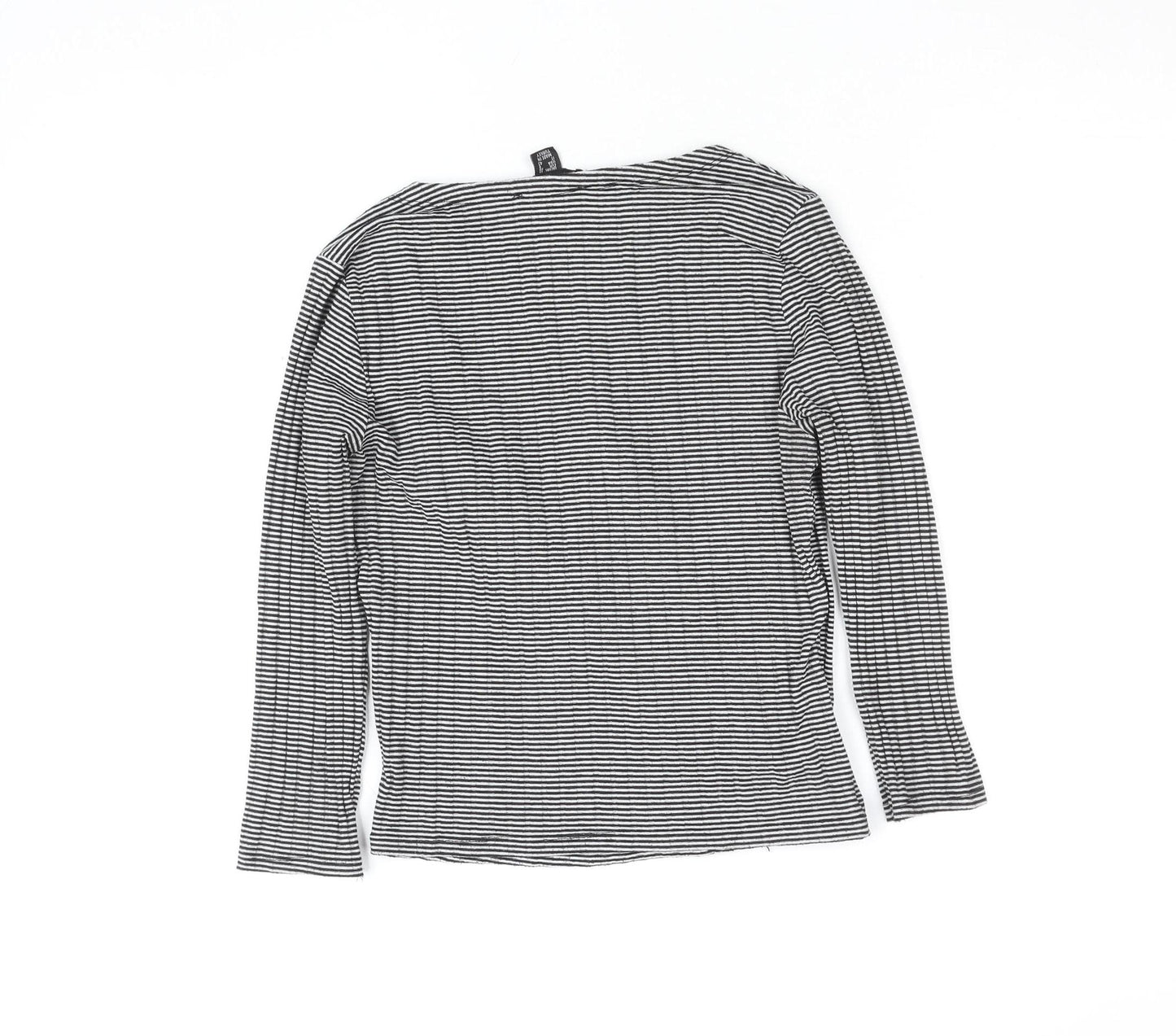 Atmosphere Womens Black Striped Wrap V-Neck Long Sleeve Top Size 10