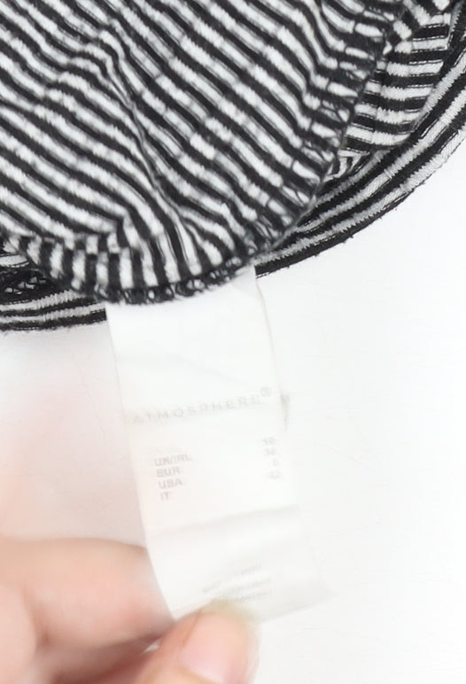 Atmosphere Womens Black Striped Wrap V-Neck Long Sleeve Top Size 10