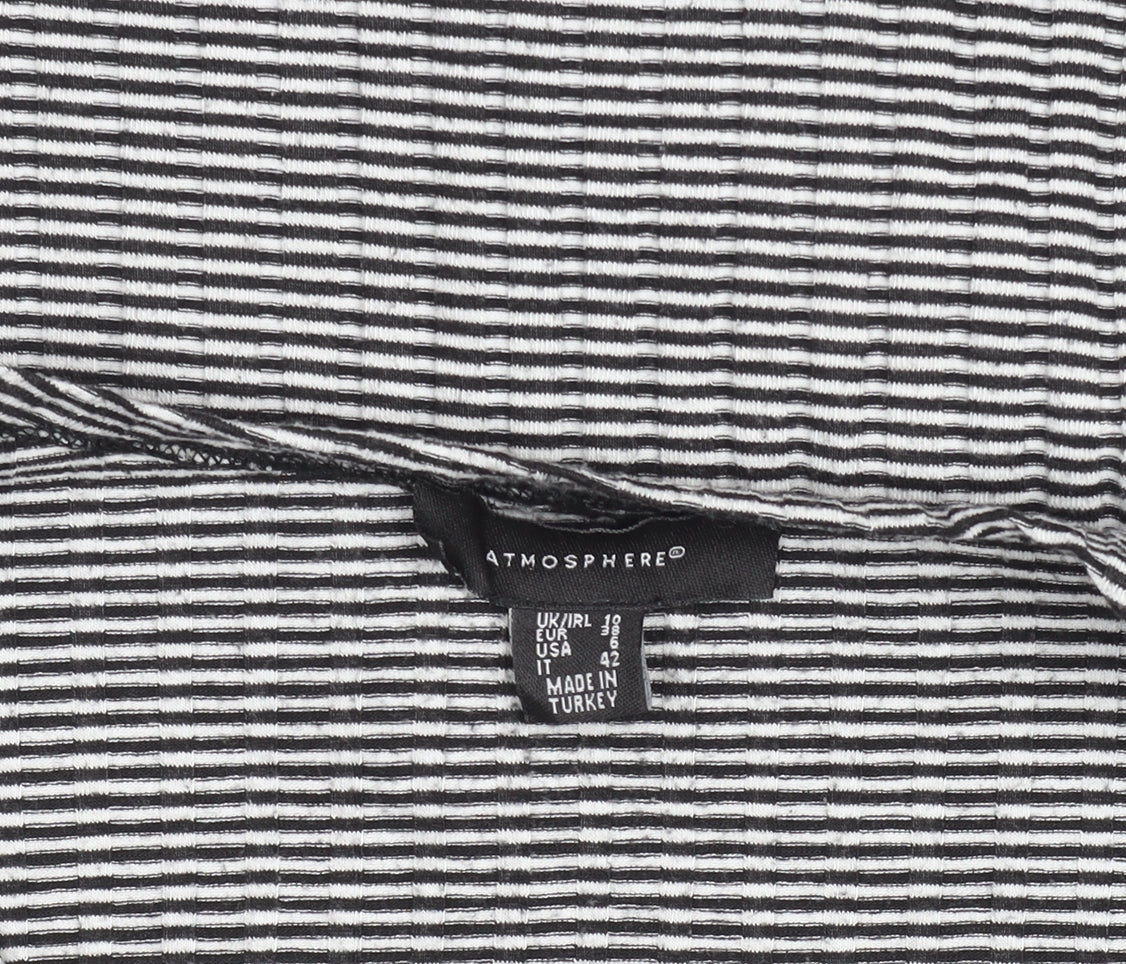 Atmosphere Womens Black Striped Wrap V-Neck Long Sleeve Top Size 10