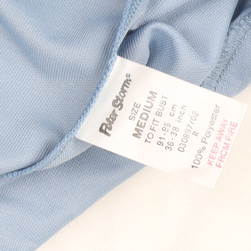 Peter Storm Women's Blue White V-Neck Colourblock T-Shirt Medium