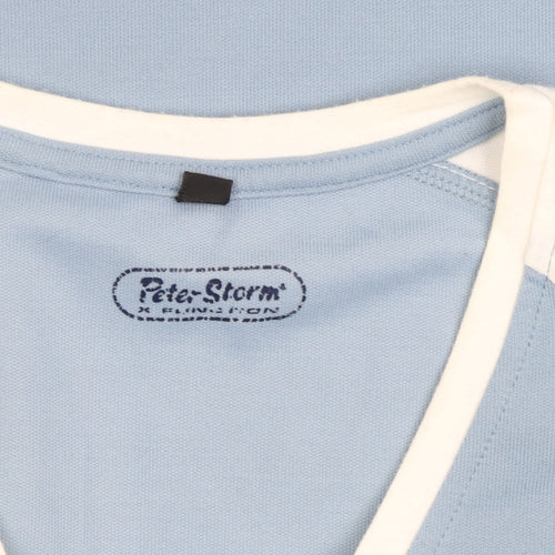 Peter Storm Women's Blue White V-Neck Colourblock T-Shirt Medium