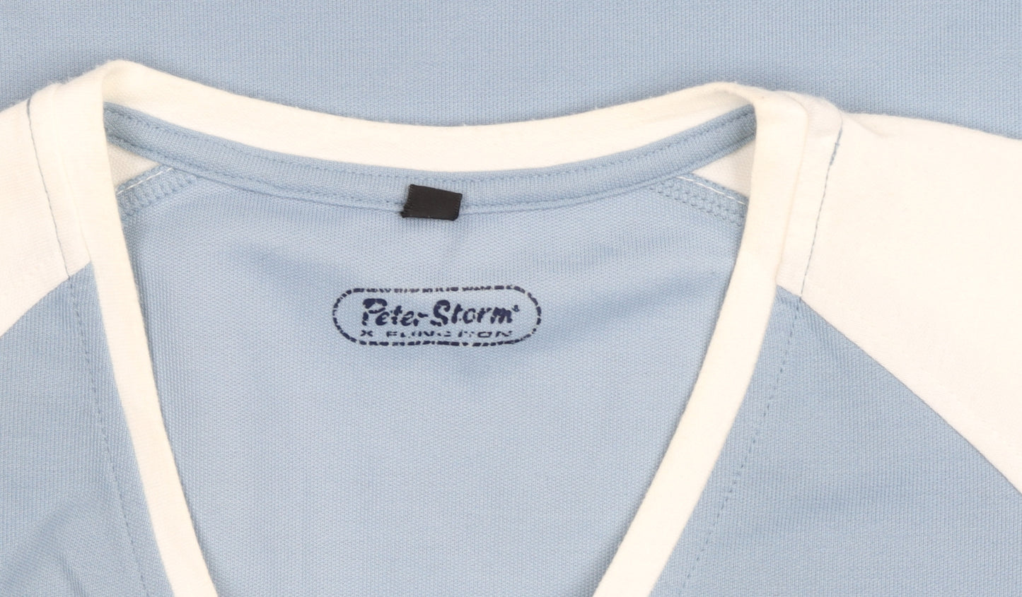 Peter Storm Women's Blue White V-Neck Colourblock T-Shirt Medium