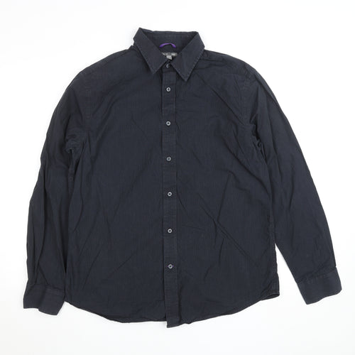 Gap Men's Black Striped Long Sleeve Regular Fit Cotton Shirt L