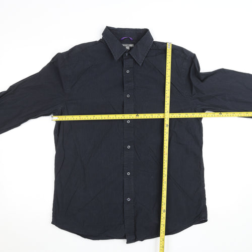 Gap Men's Black Striped Long Sleeve Regular Fit Cotton Shirt L